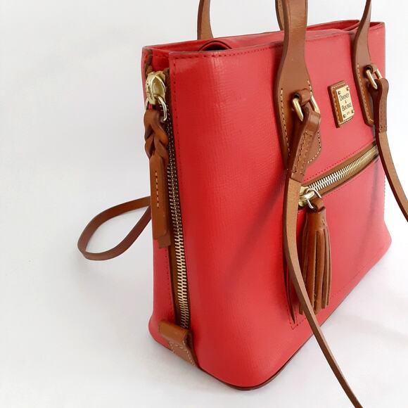 Dooney & Bourke Morgan Satchel Red Handbag Saffiano Leather Shoulder Bag Cognac - Picture 7 of 15